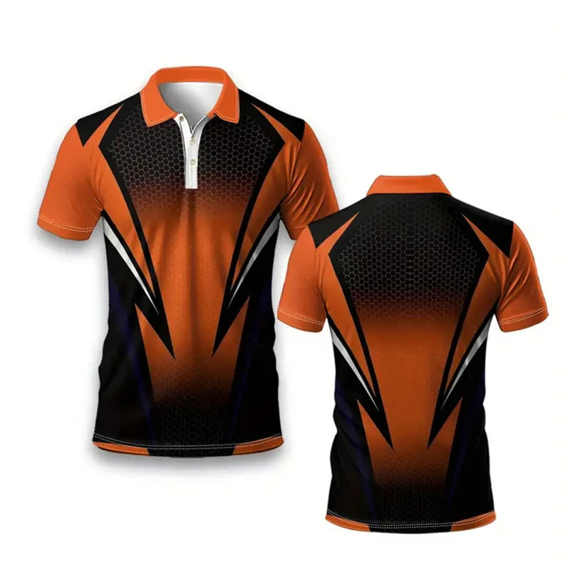 Men's Polo Shirt - Striped Summer Sportswear, Oversized Short Sleeve Tee for Golf and Casual Wear