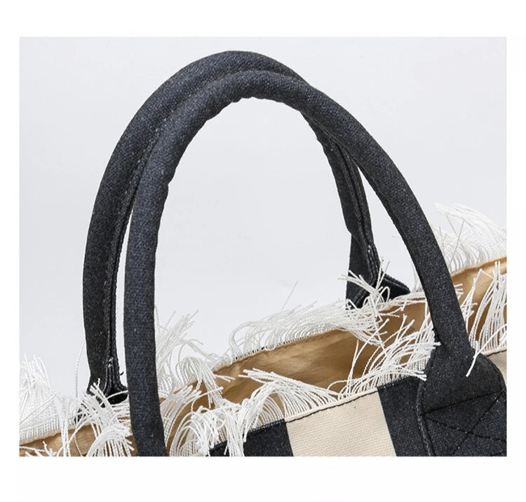 European and American Letters Tassel Canvas Bag Arge Capacity Handbags Travel Women Beach Tote Bag Fashion Casual Shopping Bags