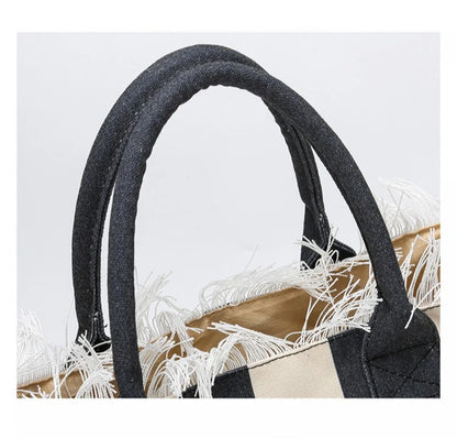 European and American Letters Tassel Canvas Bag Arge Capacity Handbags Travel Women Beach Tote Bag Fashion Casual Shopping Bags