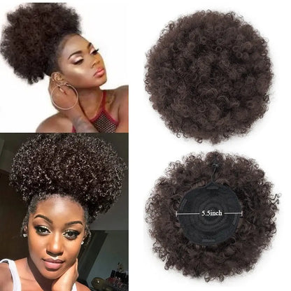 Synthetic Large Afro Puff Drawstring Ponytail Kinky Curly Bun HairPiece African American Clip in Updo Extensions for Black Women
