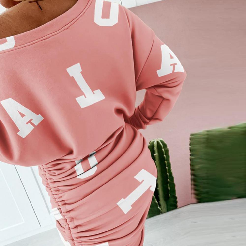 Off Shoulder Ruffled Drawstring Sexy Robe Autumn Pure Women Long Sleeve Mini Pencil Dress Sweatshirt Streetwear Dresses Female