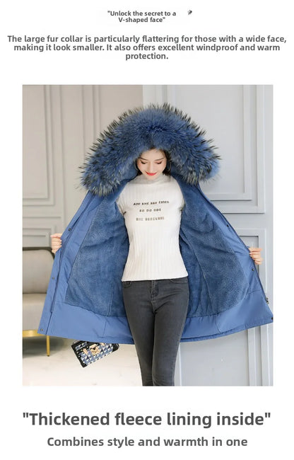 Thiened Fce Women's Cotton Jaet Korean Sle Slim Fit Mid-Length Parka Coat Warm Casual Outerwear for Winter Season