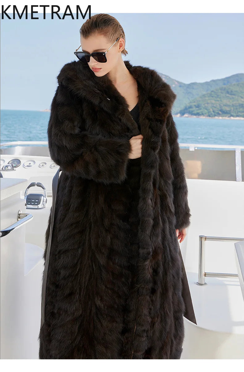 100% Natural Sable Fur Jacket Woman High Quality Long Real Fur Coat with Hood Winter Coats Women Clothing 2025 шуба женская Badiee Stylez