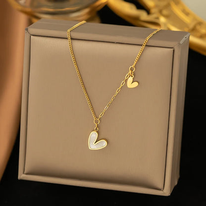 ANENJERY L316 Stainless Steel White Shell Heart Pendant Necklace for Women Dainty Simple Tender Clavicle Chain Jewelry Gift Badiee Stylez