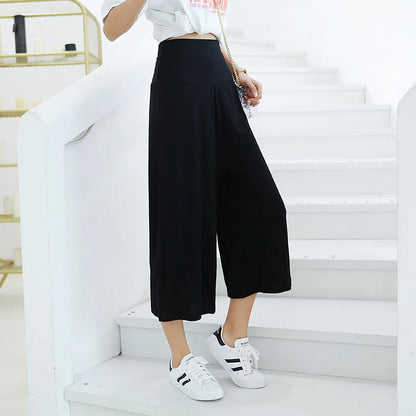 Spring Summer Modal Wide leg pants calf length Loose Casual yoga pant Plus size High Waist three quarter Trousers All match