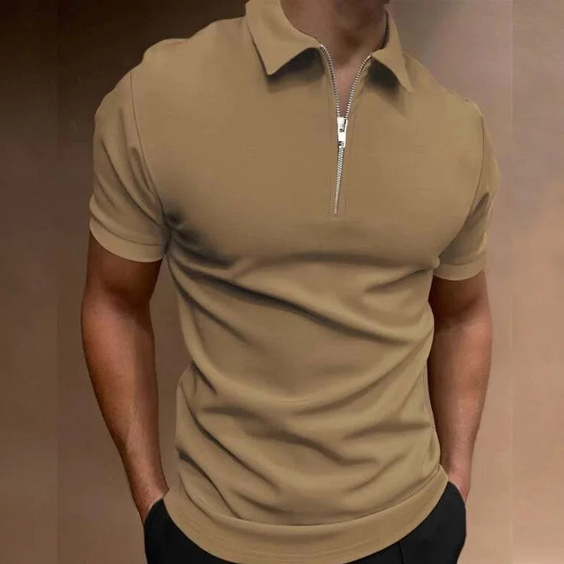 Summer Vibes Men's Polo Shirt - Solid Color, Short Sleeve, Zippered Turn-Down Collar for Effortless Casual Style