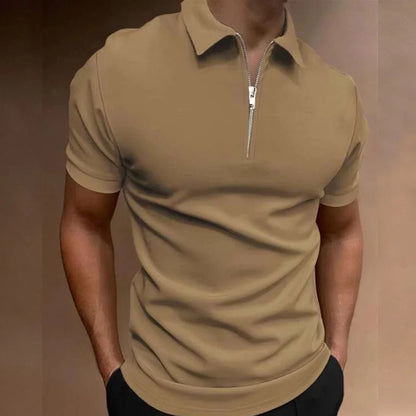 Summer Vibes Men's Polo Shirt - Solid Color, Short Sleeve, Zippered Turn-Down Collar for Effortless Casual Style