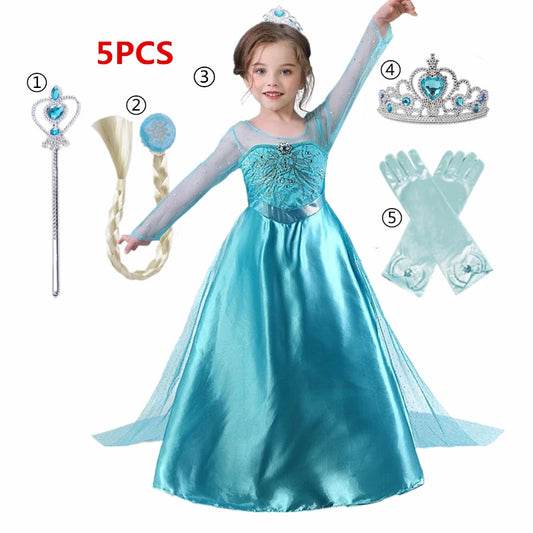 Elsa Dress for Girls 3-10Y Birthday Role Elsa Princess Dress For Kids Halloween 2024 Carnival Easter Party Cosplay Girls Costume