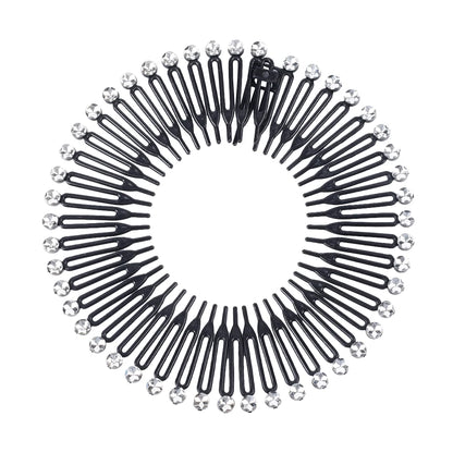 Rhinestone Plastic Full Circle Stretch Diamond Flexible Comb Women Girl Flexible Plastic Circle Teeth Hair Accessories Wholesale black rhinestone