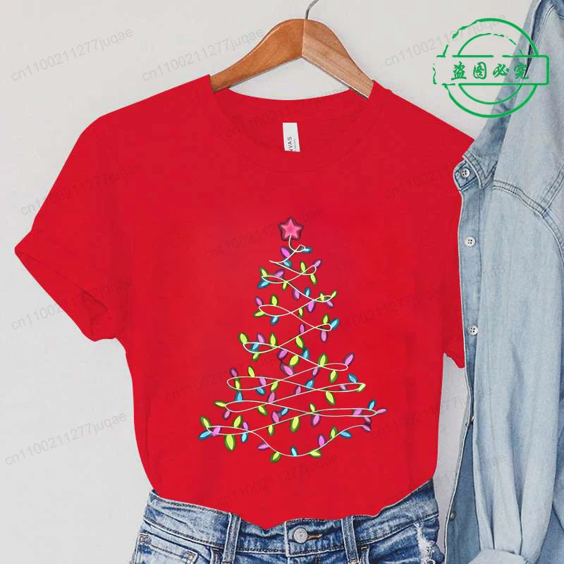 Women'S T-Shirts Clothing Round Neck Casual Tops Christmas Lights Xmas Tree Simple Design Style T-Shirts Harajuku Streetwear