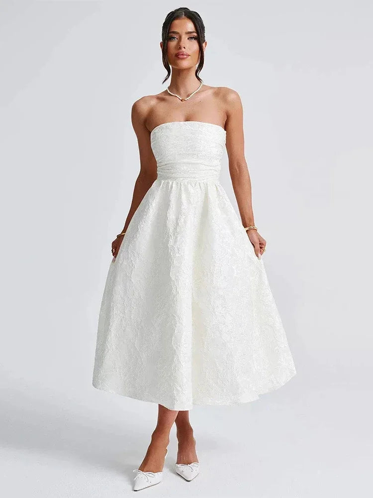 Strapless Backless Bodycon Sexy Dress Women  Elegant Evening Party Dress Jacquard Satin Long Summer Dress Vestidos Badiee Stylez