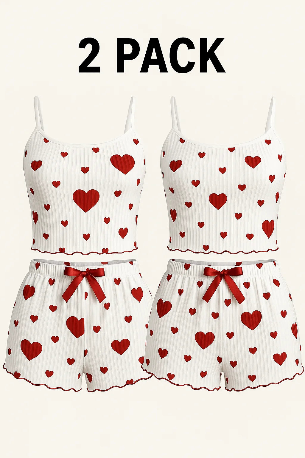 Women’s 2PCS Heart Print Pajama Set, Sleeveless Crop Top and Shorts, Soft Comfy Sleepwear Loungewear for Summer Nightwear 2 Pack