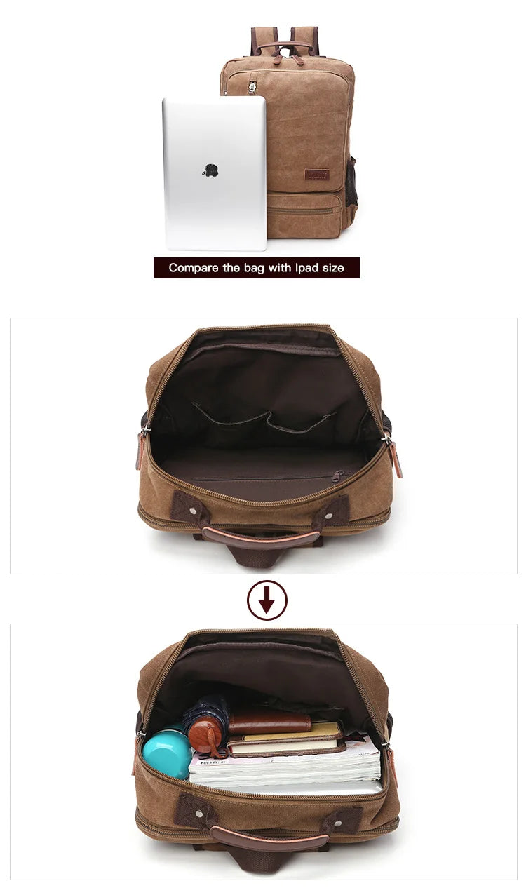 Vintage Canvas Backpack Men Large Capacity Travel Shoulder Bag High Quality Students Bag Male notebook 15 inch Laptop Backpack