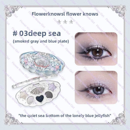 Flower Knows Moonlight Mermaid Eyeshadow Palette 8-Color Matte Shimmer Glitter Eye Makeup Cosmetics Women Beauty Eye Shadow 03deep sea CHINA