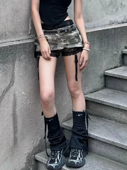Euphoria American Y2k Mini Skirt With Lace Women Gothic Punk Camouflage Denim Skirt Streetwear Summer Harajuku Retro Spicy Y2k