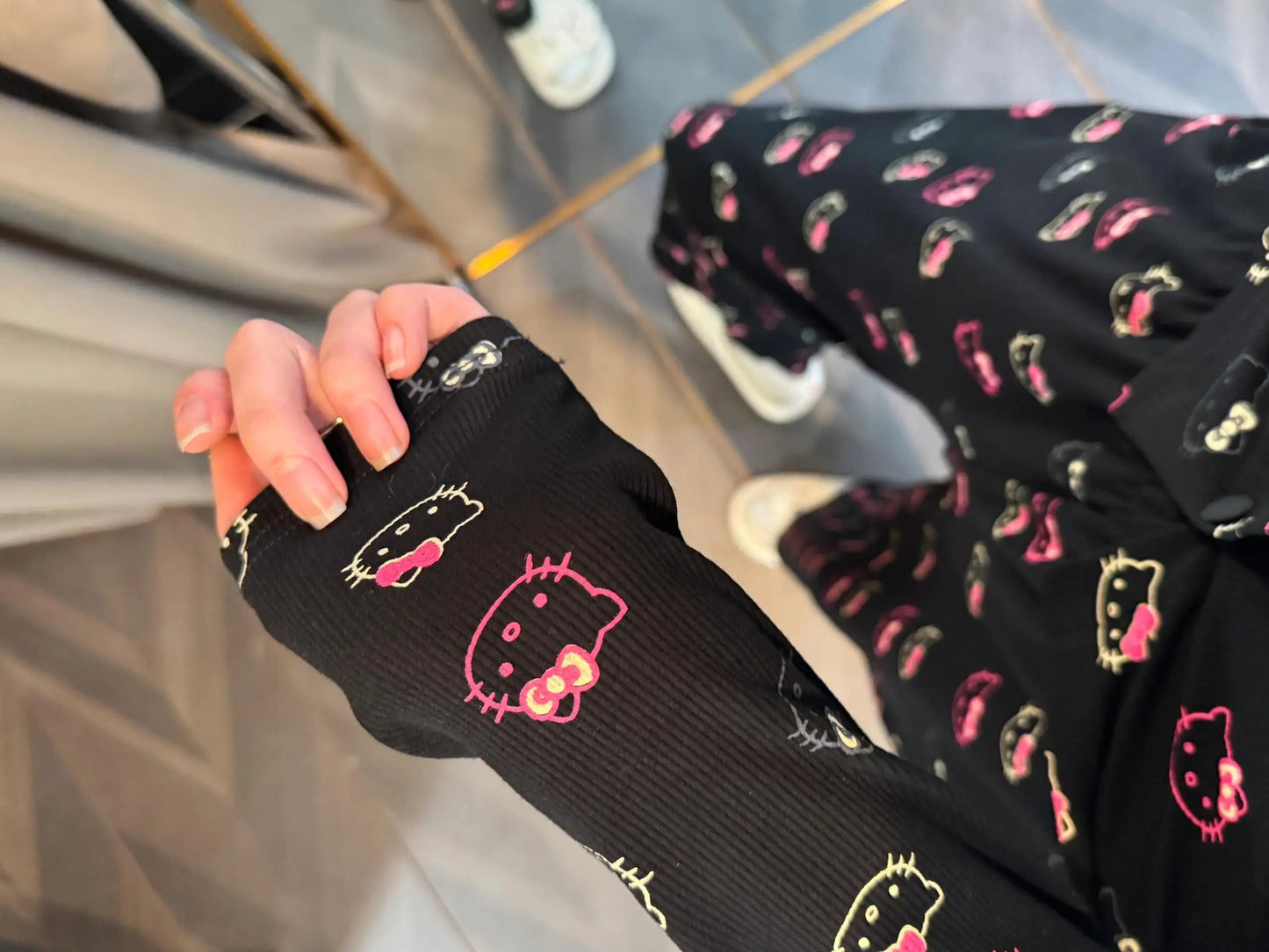 2Pcs/Set Girl's Cotton Pajama Built-in Bra Outdoor Wear Spring Autumn Hello Kitty Collection Home Clothing Sanrio Loungewear