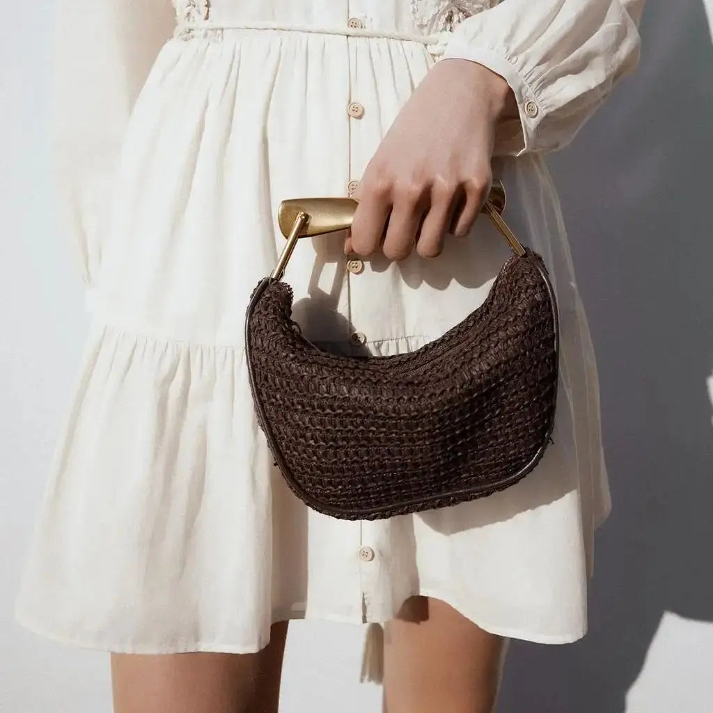 Summer Half-Moon Beach Straw Shoulder Bags Women's Straw Bucket Bag Purse Woven Straw Handbags Casual Tote Crossbody Bag