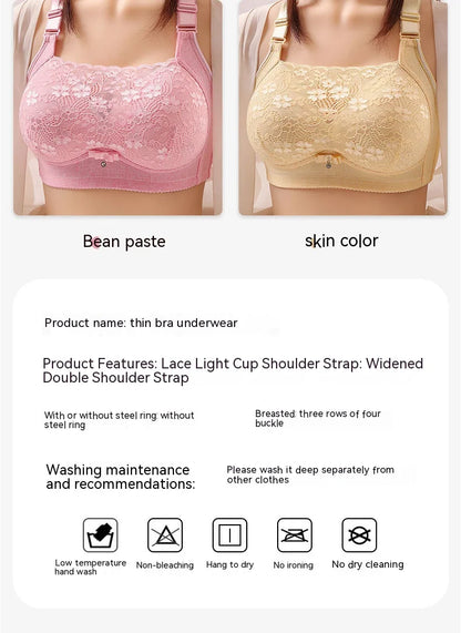 Women Large Size Bustier Underwear Women Thin Non-steel Ring Brassiere Mum Gathering Top Support Bra Mother Comfortable Brassier