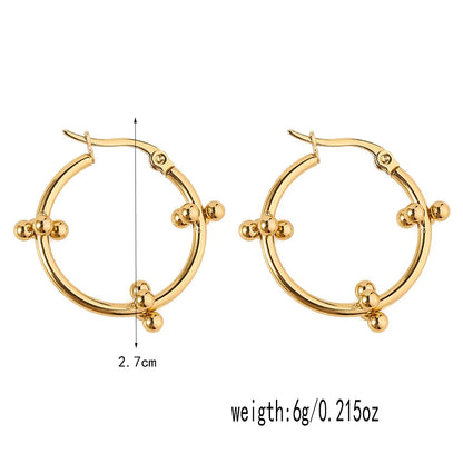 Stainless Steel Women's Hoop Earrings, Non Fading Fashionable Gold Color Metal Bead Earrings, Classic Jewelry Accessories RH146 D CHINA