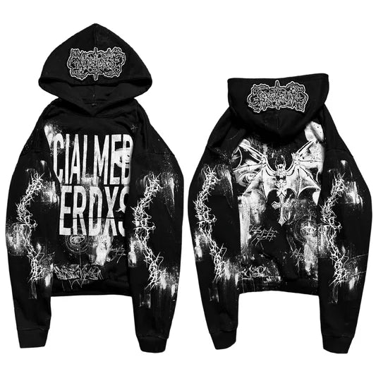 Overdxse Devil Horn Hoodie Gothic Street Clothing Oversized Pullover Unique Horn Design Avant-garde Fashion Limited Edition