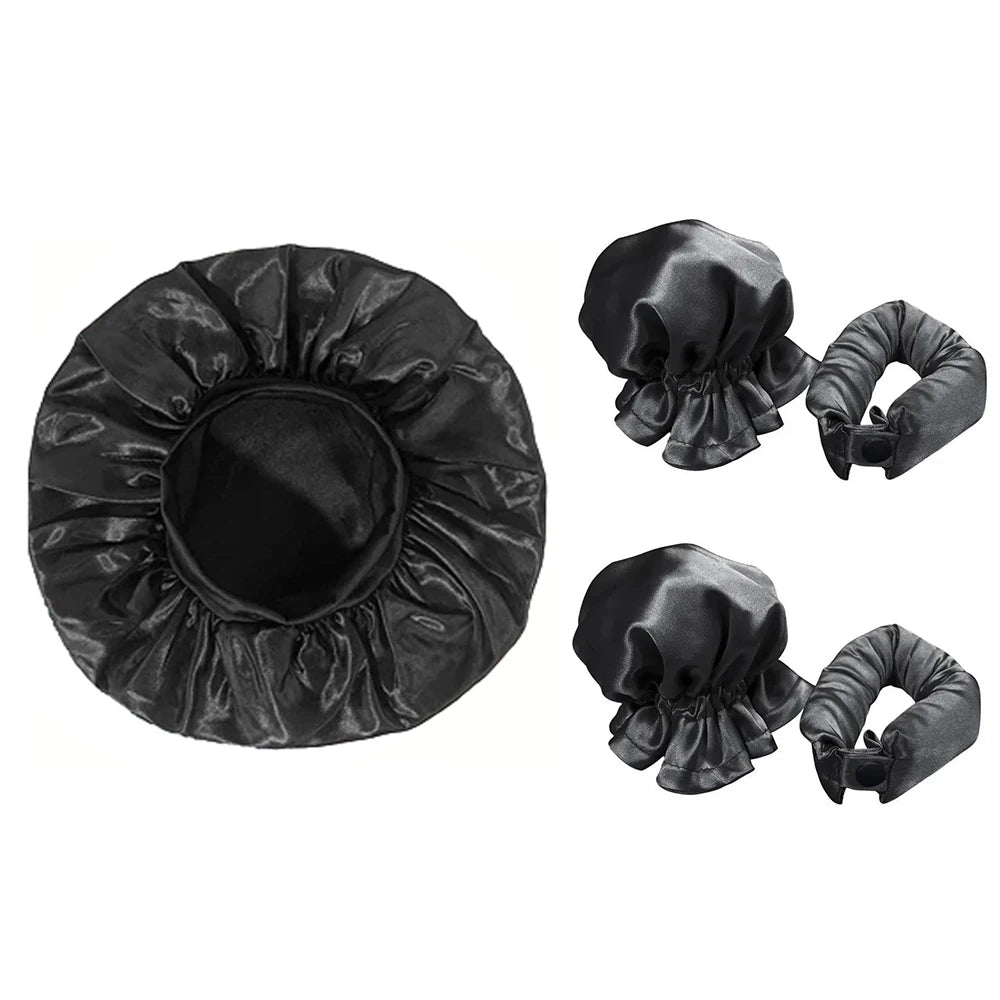 No Heat Hair Curler And Satin Sleeping Cap Set Heatless Hair Curling Headband Hair Claw Clip Hair Rings Soft Sleeping Hat Salon Badiee Stylez