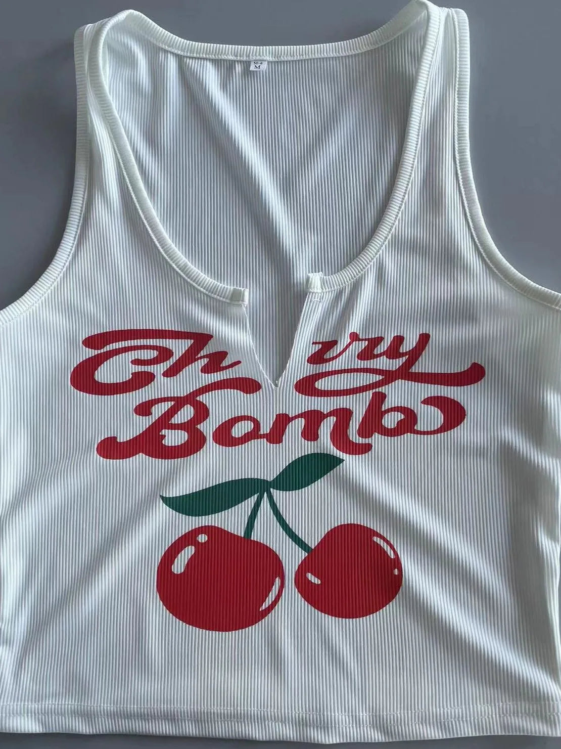 2024 Summer Fashion Cherry Teenage girls Sexy Letter Printed U Neck Tank tops Tops Women's Clothing Bright red
