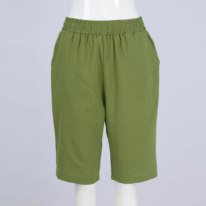 Womens Capris Cotton Linen Pants Drawstring Elastic Waist Pants Casual Cropped Trousers Daily Breeches Five Half Pants Pantalone