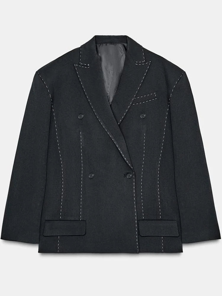 Casual Women's Blazer Pant Suits Loose Lapel Doube-Breasted Top Straight Pants Lady Set 2025 Autumn New 2 Pieces Sets Women Badiee Stylez