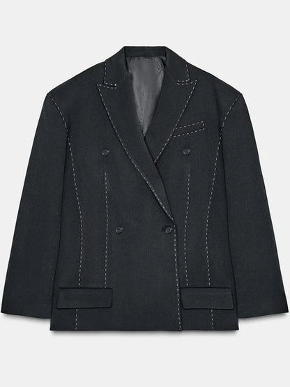 Casual Women's Blazer Pant Suits Loose Lapel Doube-Breasted Top Straight Pants Lady Set 2025 Autumn New 2 Pieces Sets Women Badiee Stylez