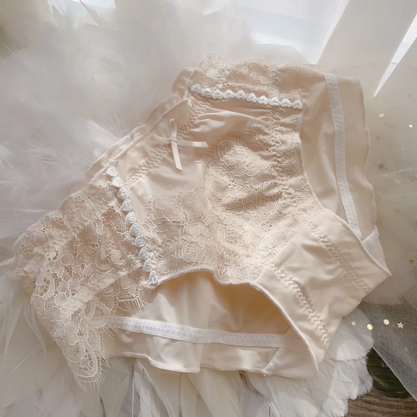 Japanese-Style Soft Girl Thin Transparent Pink Lolita Lolita Loli Lace Cute Sexy Underwear Fat Milk tea color 1pc