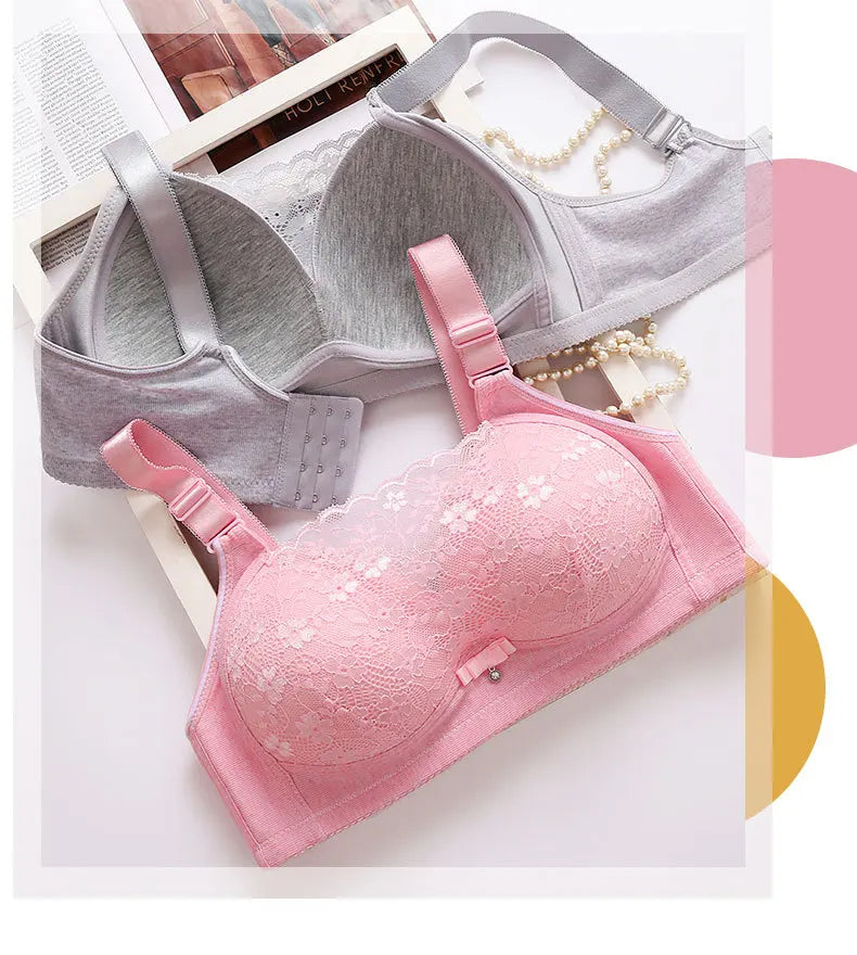 Women Large Size Bustier Underwear Women Thin Non-steel Ring Brassiere Mum Gathering Top Support Bra Mother Comfortable Brassier