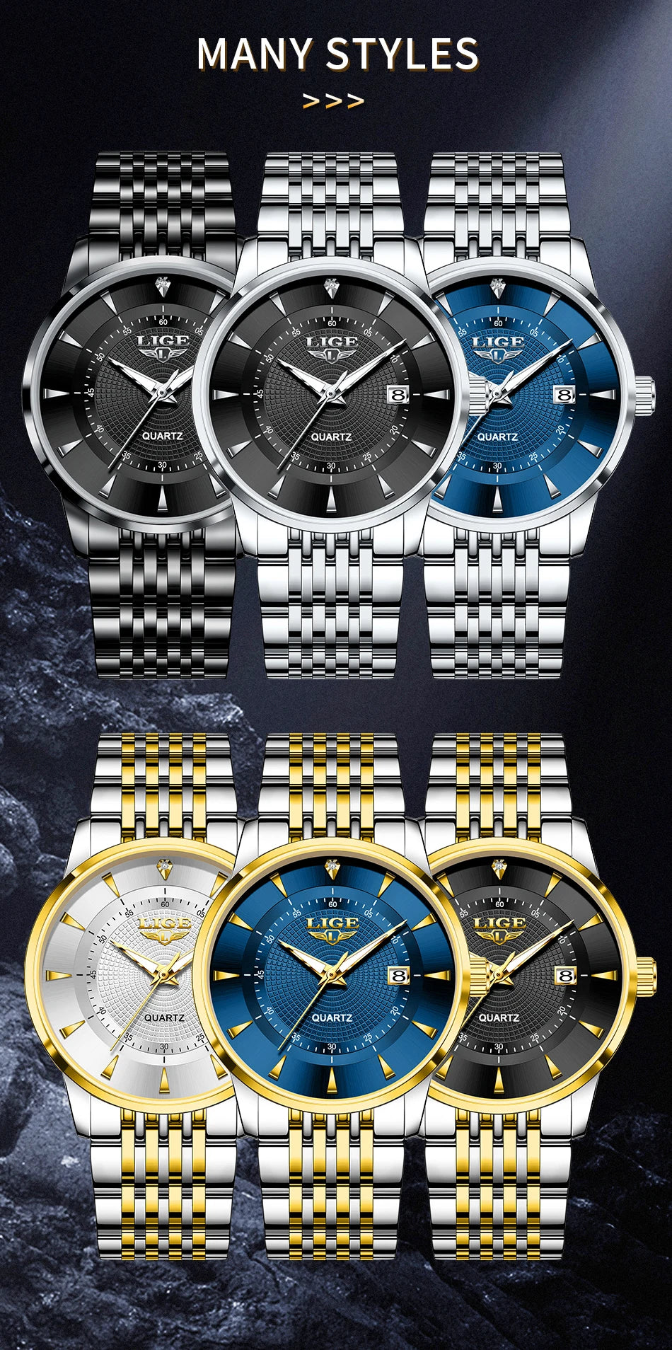 LIGE's new Fashion Women's Watch Luxury Stainless Steel Waterproof Clock Calendar Gift Quartz Watch for Women Relogio Feminino