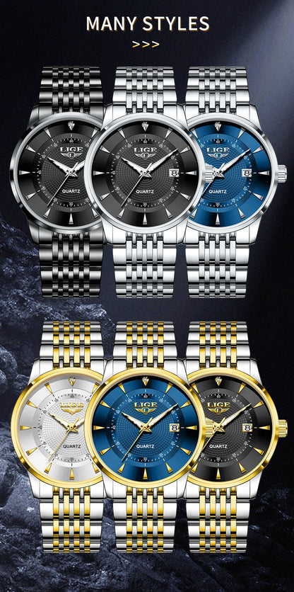 LIGE's new Fashion Women's Watch Luxury Stainless Steel Waterproof Clock Calendar Gift Quartz Watch for Women Relogio Feminino