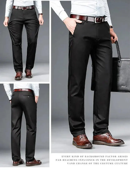 Men's ice silk suit pants Elastic mid-waist baggy trousers Straight business trousers