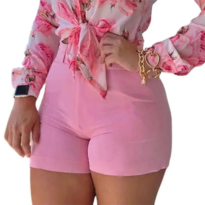 Women Shorts Bottoms Hot Pants Summer Chic Solid Color Back Zipper Hot Pants High Waist Solid Color Back Zipper Slim Shorts Pink