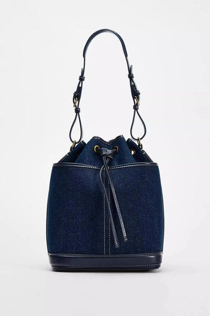 Fashion Denim Bucket Bags for Women Luxury Designer Handbags High Quality Canvas Shoulder Bag 2025 New Drawstring Women's Bag
