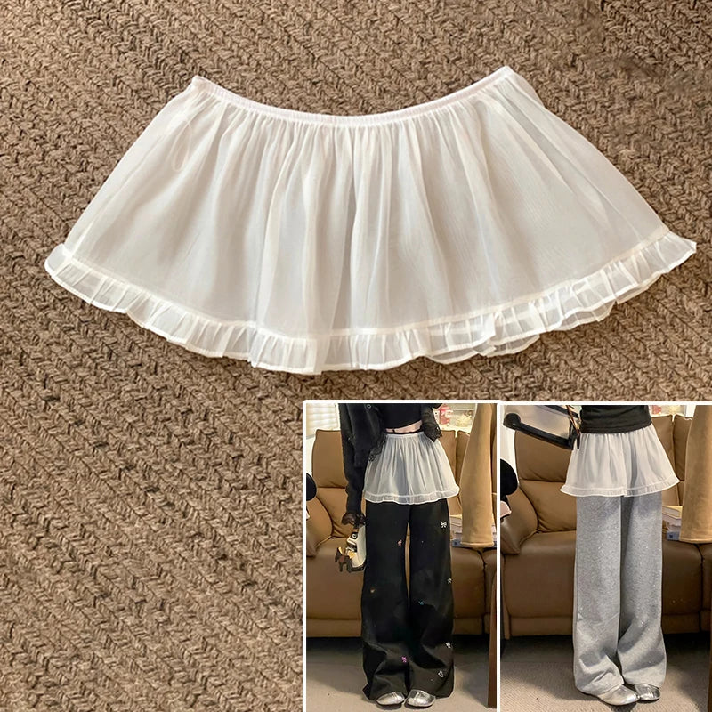 French Lace Up Short Fart Curtain Skirt Spring Layered Skirt INS Women Wrap Skirt Bandage Dress Apron Curtain Expansion Skirt 6 One Size