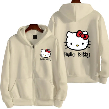 Women's Zipper Hoodie Autumn and Winter New Cute Kawaii Sanrio Hello Kitty Pattern Sweatshirt 2024 Streetwear Women's Clothing Sanrio Hoodie-074