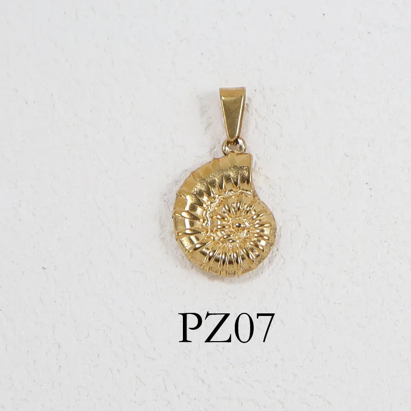 RHYSONG Geometric Stainless Steel 18K Gold Plated Snake Cross Palm Conch Mushroom Pistol Pendant For Women Diy Findings Jewelry