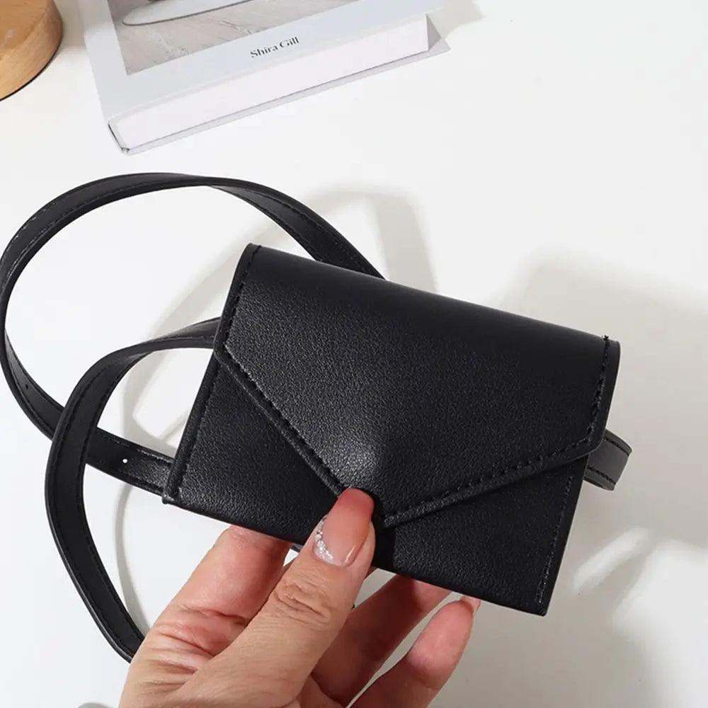 Fashion Korean Style Women Waist Bag Solid Color PU Belt Envelope Waist Bag Clutch Bag Card Pocket Small Card Bag Outdoor