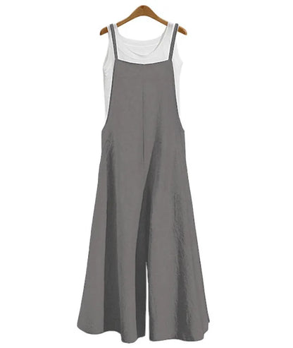 Women Straps Jumpsuit Summer Solid Color Wide Leg Pants Dungaree Bib Overalls Casual Loose Sleeveless Cotton Linen Jumpsuits 5Xl Badiee Stylez