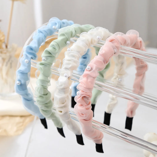 1pc Mesh Pearl Embellished Fine Hairband with Elastic Colorful Daily Top Head Decoration and Hair Accessories Multicoloredhairband CN