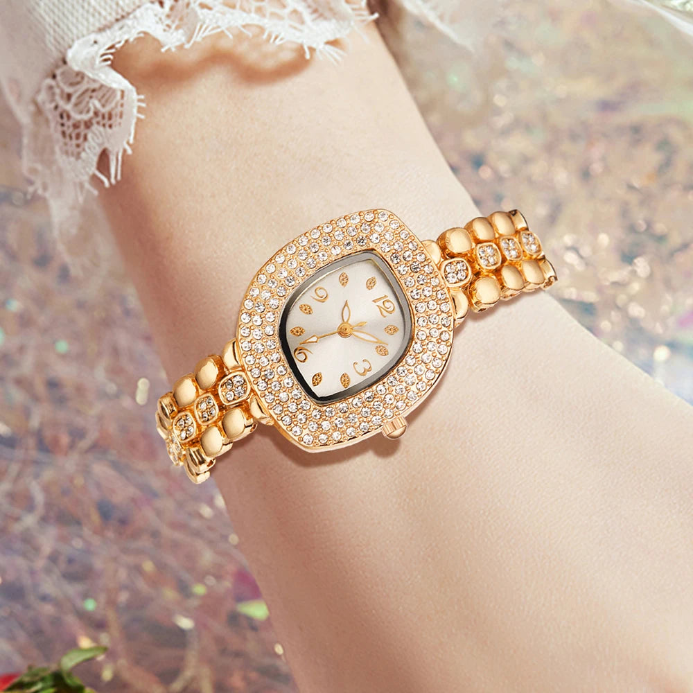 5PCS Fashion Women Watch Set Luxury Trendy Leaf Element Quartz Watch Necklace Earrings Set Suitable for Daily Clothing Matching