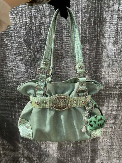 Fashion Canvas Exposure 2025 New Y2K Single-Shoulder Bag Spice Girls Shiny Vintage Underarm Trendy Large Capacity Women Totes