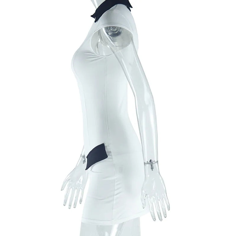 Elegant Fashion A-line Mini Dress Women Peter Pan Collar Cap Sleeve Pockets Patchwork Sheath High Waist Party Club Short Dresses