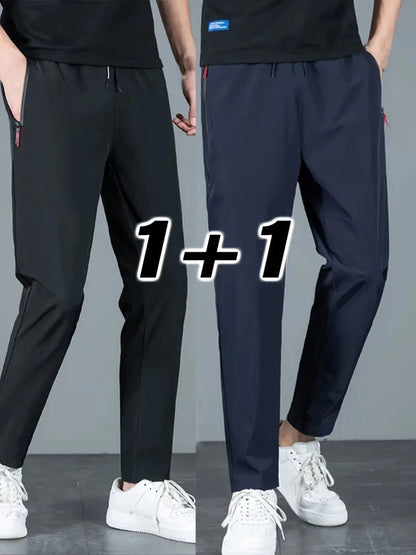 2 Pieces Men's Casual Pants Stretch Elastic Waist Jogger Korean Classic Blue Black Gray Male Brand Trousers Plus Size Badiee Stylez