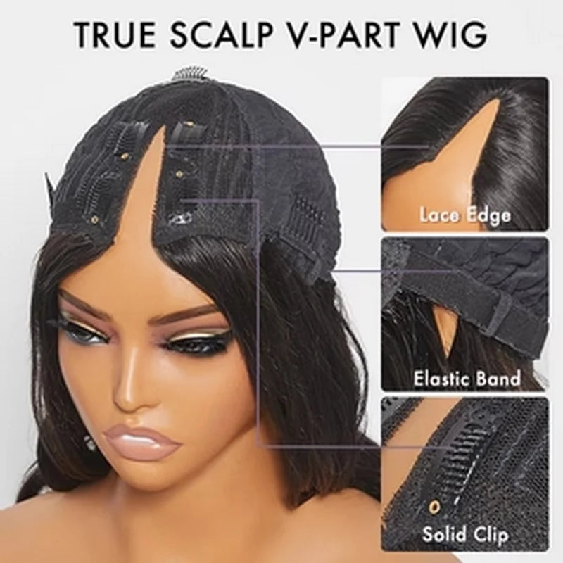 Glueless Kinky Curly V Part Wig Human Hair No Lace Wig Deep Wave Frontal Wig Water Wave Human Hair Wig Brazilian Hair For Women Badiee Stylez