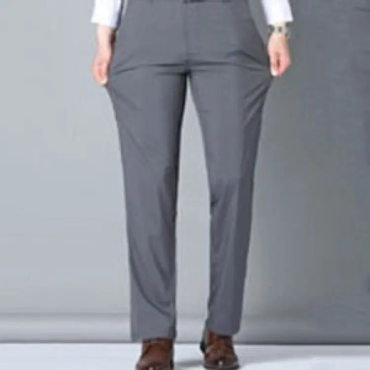 Men's ice silk suit pants Elastic mid-waist baggy trousers Straight business trousers Gray CHINA