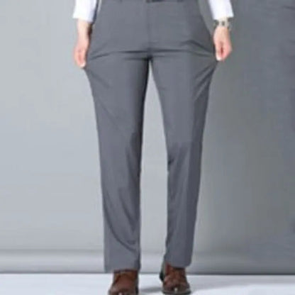 Men's ice silk suit pants Elastic mid-waist baggy trousers Straight business trousers Gray CHINA