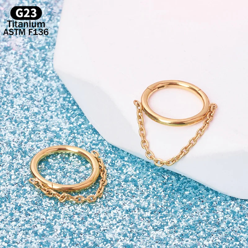 G23 Titanium Piercing Hoop Earring Dangling Chain Segment Ring Septum Clicker Ear Cartilage Helix Tragus Lobe Nose Body Jewelry